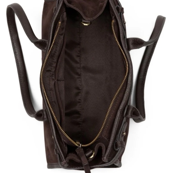 NWT Suede Genuine Leather Chocolate Dark Brown East West Bag Made in India New - Picture 3 of 15